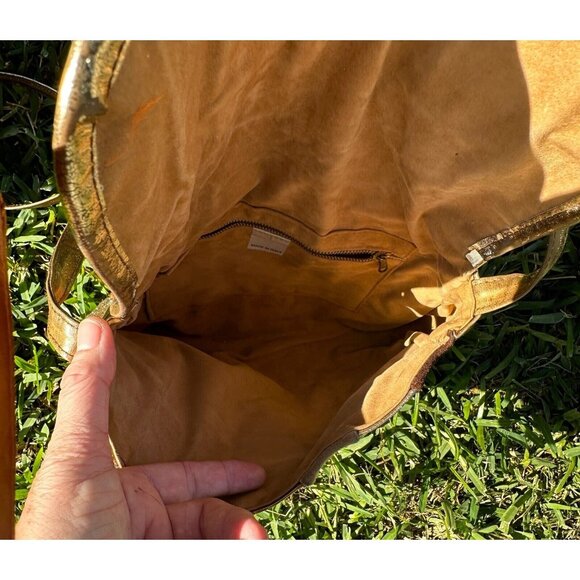 VTG 1980's Metallic Patchwork Leather Crossbody Bag Boho Purse Distressed Suede - Picture 7 of 12